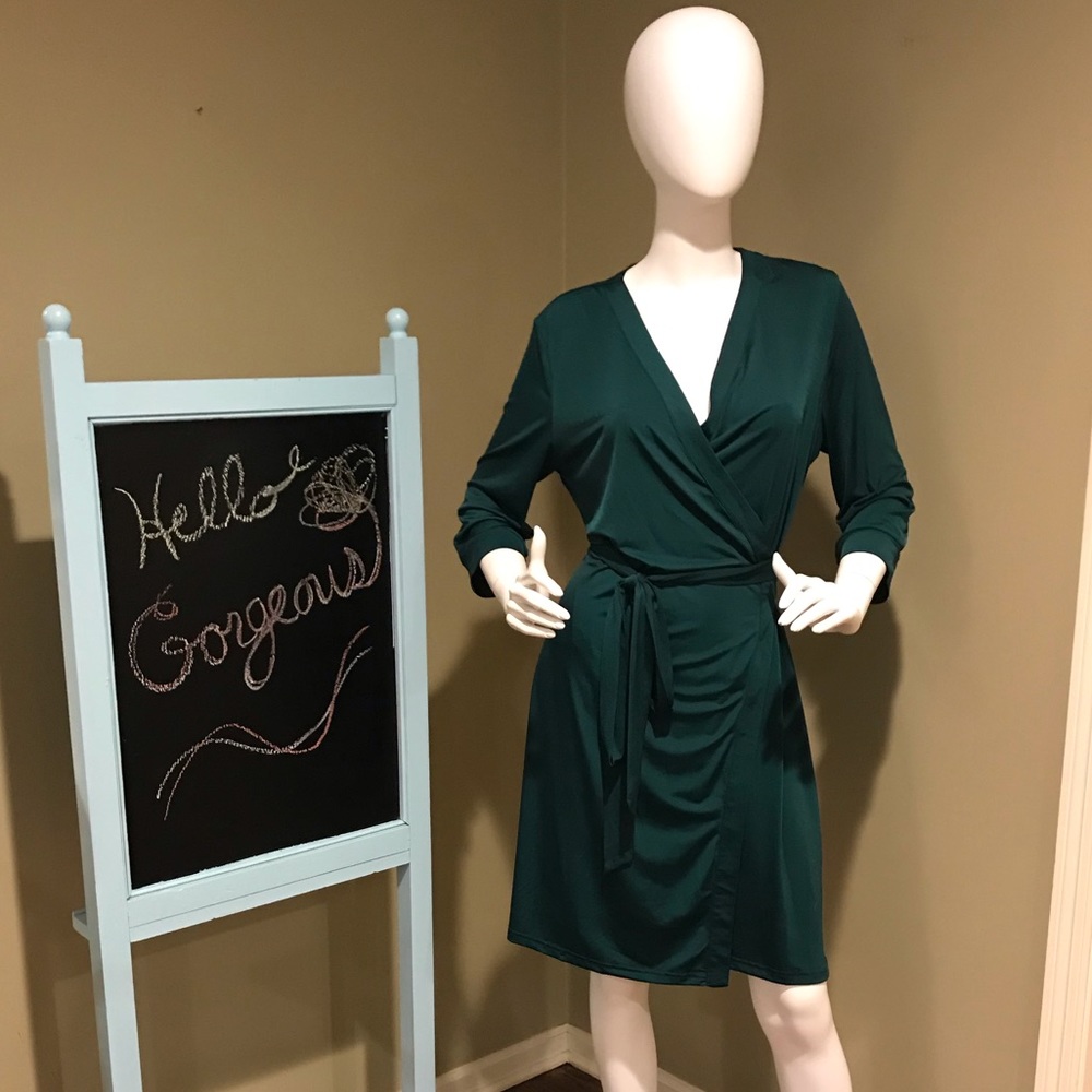 Grapent forest green slinky wrap dress (sz 12)!!